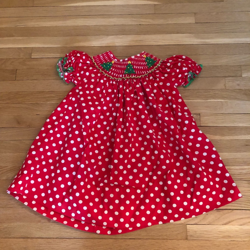 Majorie’s Daughter smocked Christmas dress 18m